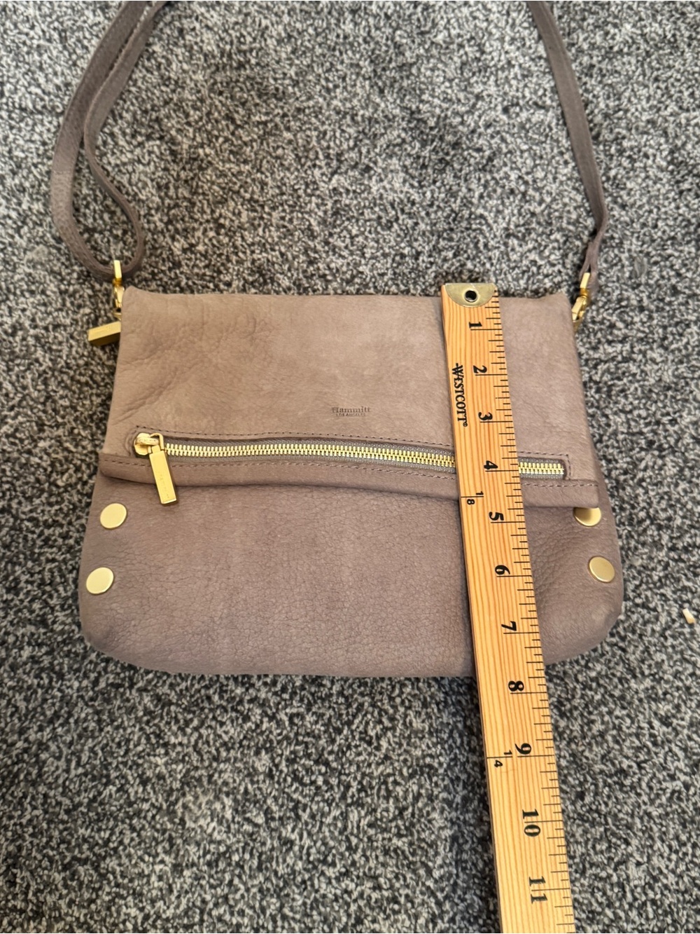 Hammitt VIP Medium Crossbody Bag Pewter Brushed Gold Leather Clutch Purse - Picture 13 of 13